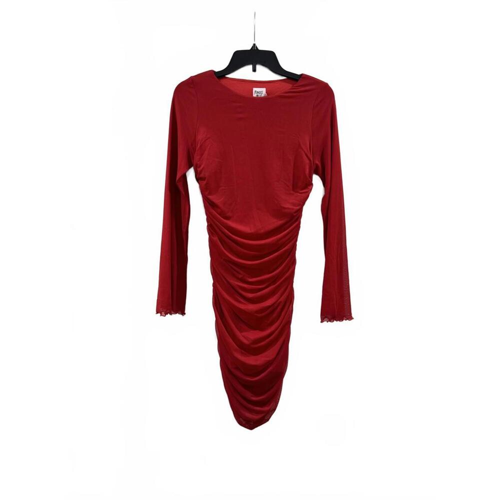 NWT Princess Polly Grandy Red Long Sleeve Ruched Bodycon Short Mini Dress Size 8 - Picture 2 of 9